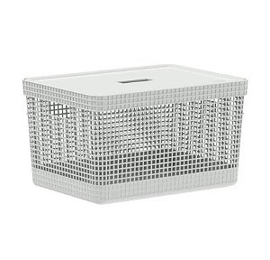 Cesto Caixa Organizadora 20L Grid Com Tampa Branco Oceano