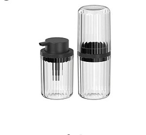 Kit Porta Escova de Dente + Porta Sabonete Líquido Groove Classic - Natural