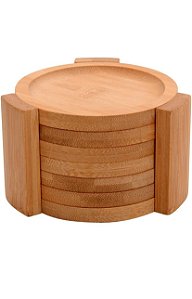 Porta Copos Redondo Com Suporte Bambu 7 Peças Ecokitchen