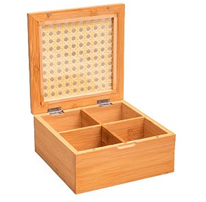 Caixa para Chá de Bambu e Palha 4 Divisórias