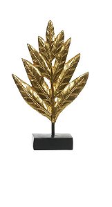 Escultura Decorativa Poliresina Folha Dourado