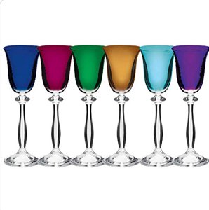 Cj de 6 Taças Para Licor Angela Colorida em Cristal Ecológico 60ml A17cm Colorido