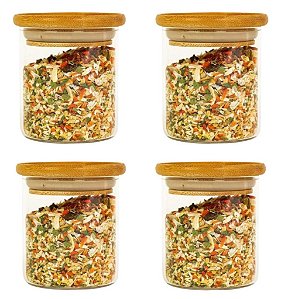 Pote De Vidro Empilhável Com Tampa De Bambu 200ml