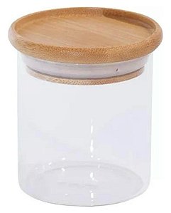 Pote De Vidro Empilhável Com Tampa De Bambu 400ml