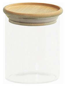 Pote De Vidro Empilhável Com Tampa De Bambu 500ml
