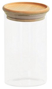 Pote De Vidro Empilhável Com Tampa De Bambu 600ml