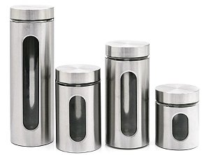 Jogo de 4 Potes Inox c/ Visor