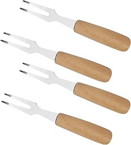 Jogo de Garfos p/ Petiscos Inox c/ Cabo de Madeira