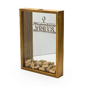 Caixa  Porta Rolhas  c/ Vidro e Espelho GG Pinus Luxo