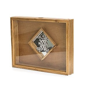 Caixa Porta Rolhas  c/ Vidro e Espelho Triangula GG Pinus Luxo