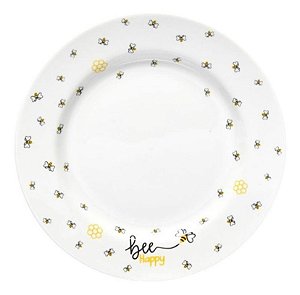 Cj 6 Pratos de Sobremesa Honey em Porcelana Linha Bee Happy 19cm Hauskraft