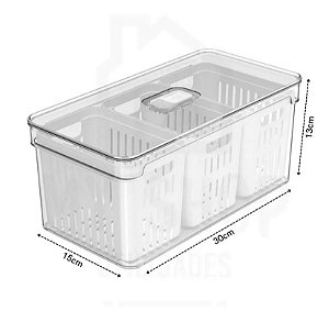 Organizador Grande Clear Fresh 5L Com 3 Cestos Removíveis Natural