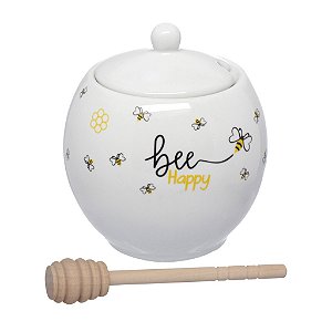Meleira Honey Em Porcelana Com Pegador em Bambu 350ml