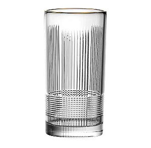 Cj  6 Pçs Copos Altos Vivant em Cristal Ecológico com Borda Dourada 350ml - L'Hermitage