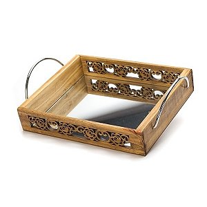 Bandeja Espelhada Rosas Alça Cromada G Pinus Luxo