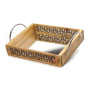 Bandeja Espelhada Quadriculada Alça Cromada G Pinus Luxo