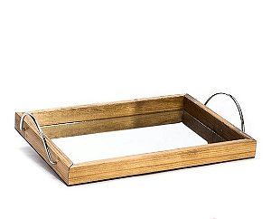 Bandeja Espelhada Alça Cromada GG Pinus Luxo