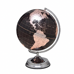 Globo Terrestre Decorativo Preto e Prata com Luz 220V