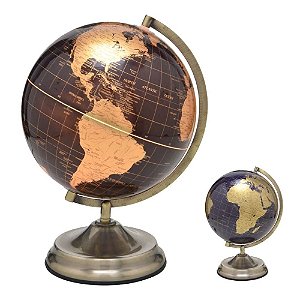 Globo Terrestre Decorativo Preto e Dourado com Luz 220V