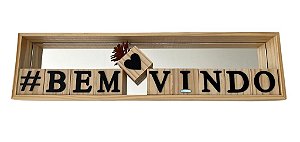 Nicho Cubos Bem Vindo Espelho  Preto Pinus  Luxo