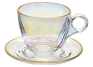 Cj 4 Xícaras c/ Pires 170ml Menfis Furta Cor Cristal