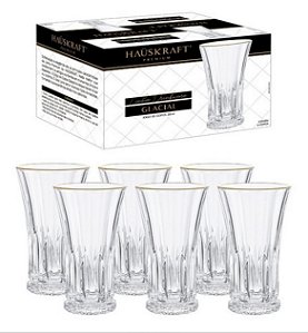 Cj 6 Copos Altos Glacial c/ Borda Dourada 265ml