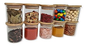 Pote de 200ml de Vidro Empilhavel c/ Tampa de Bambu