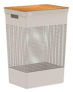 Cesto de Roupas Grid c/Tampa de Bambu 49L Branco OU