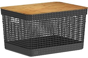 Cesto Organizador Grid 20L c/ Tampa de Bambu Preto