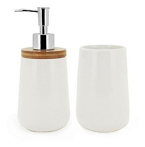 Jogo de Banheiro Bambu 2pçs em Cerâmica - White