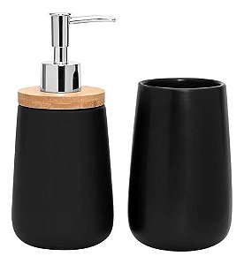 Jogo de Banheiro Bambu 2 pçs em Cerâmica - Black