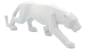 Escultura Leopardo Branco em Poliresina 43cm - Mart