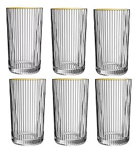 Cj 6 Copos Altos Borda Dourada Graffiato - 420ml