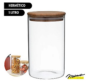 Pote Hermético Borossilicato c/ Tampa de Bambu 1L