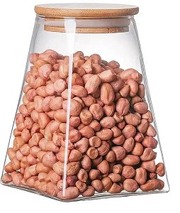 Pote de Vidro Scalene com Tampa de Bambu - 950ml