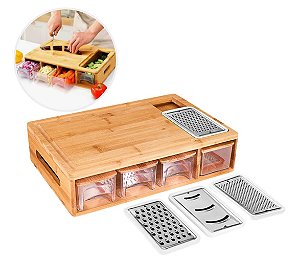 Tábua c/ Ralador e 4 Recipientes Ecokitchen em Bambu