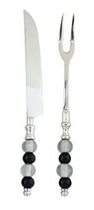Jogo de Faca e Garfo Trinchante em Aço Inox com Cabo em Vidro 2 peças