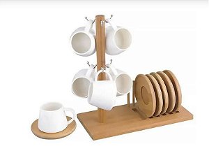 Xícaras de Café Oásis em Cerâmica 90ml 7 pçs com Suporte