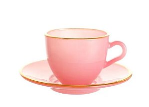 Jogo 4 Xícaras Café 85ml Borda Dourada Rosa Matte