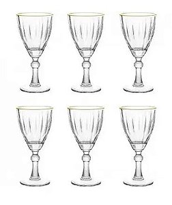 Conjunto de 6 Taças para Água e Vinho Transparente com Borda Dourada 275ml Premium
