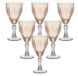 Jogo de Taças De Vidro Rosa Dominic 6 Peças Para Água e Vinho
