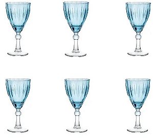 Conjunto 6 Taças de Água de Vidro Dominic 275ml Azul