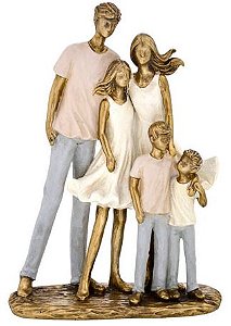 Escultura em resina família dourado 07x25 cm