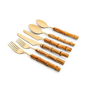 Conjunto Talheres 36pcs Garbo Bamboo Dourado