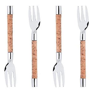 Conjunto 4 Garfos Petisco Aço Inox Cabo Cortiça