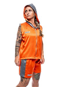 Conjunto laranja e cinza feminino - com capuz