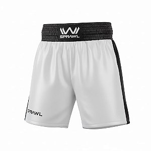 Calção de boxe profissional masculino branco e preto com tiras