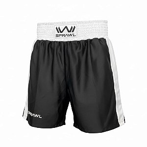 Calção de boxe profissional masculino preto e branco com tiras