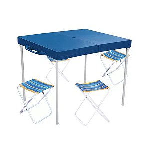 Mesa Prática Dobrável Camping Tipo Maleta C/ 4 Banquetas Mor