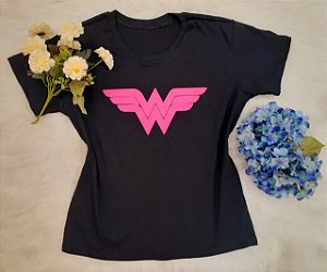CAMISETA BRASAO ROSA MULHER MARAVILHA PRETO
